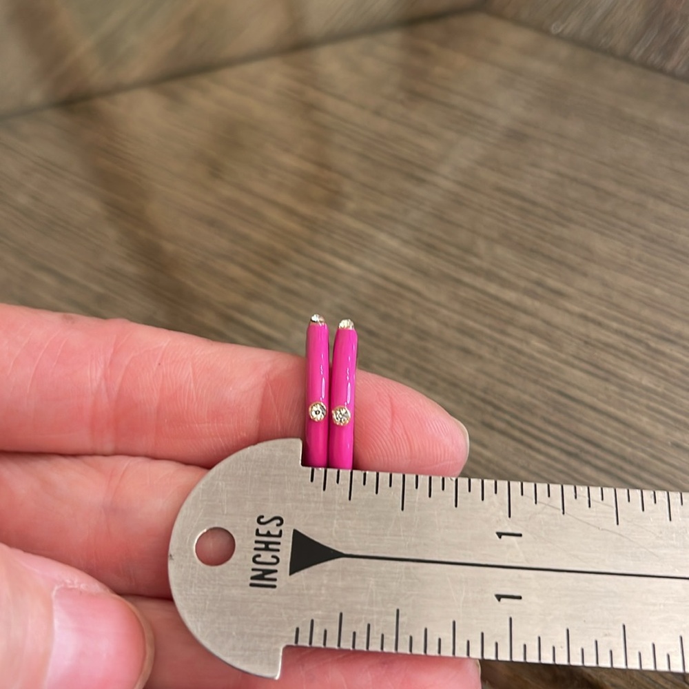 Boutique Style Hot Pink - Fuchsia Enamel Hoops with Rhinestone Accents. - Picture 14 of 16